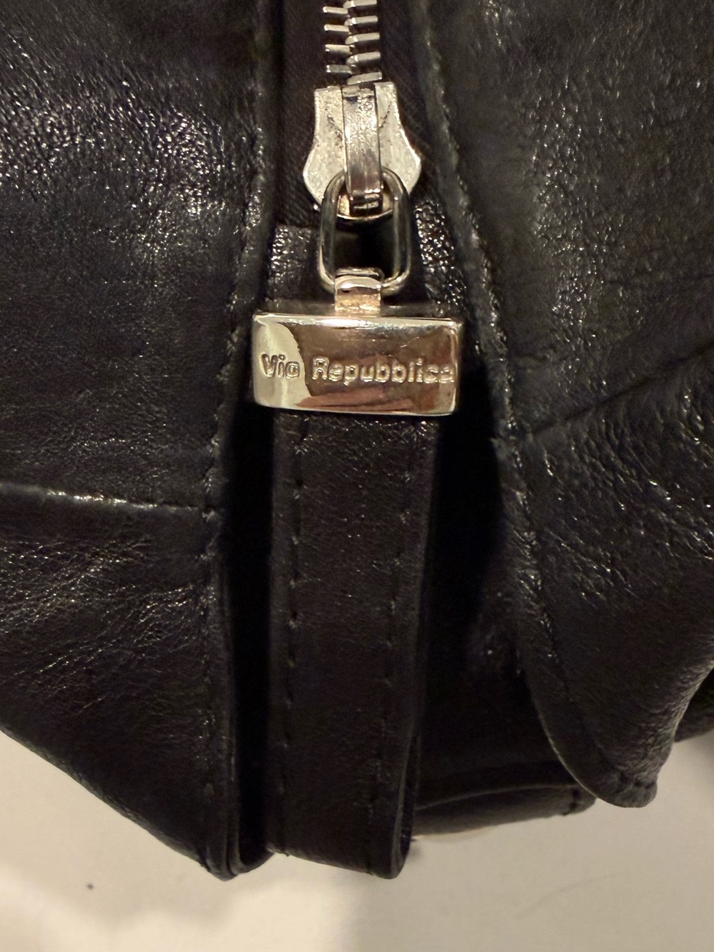 VIA REPUBBLICA NWOT Vintage Italian Leather Satchel Moto Utility Bag Black - Picture 9 of 11